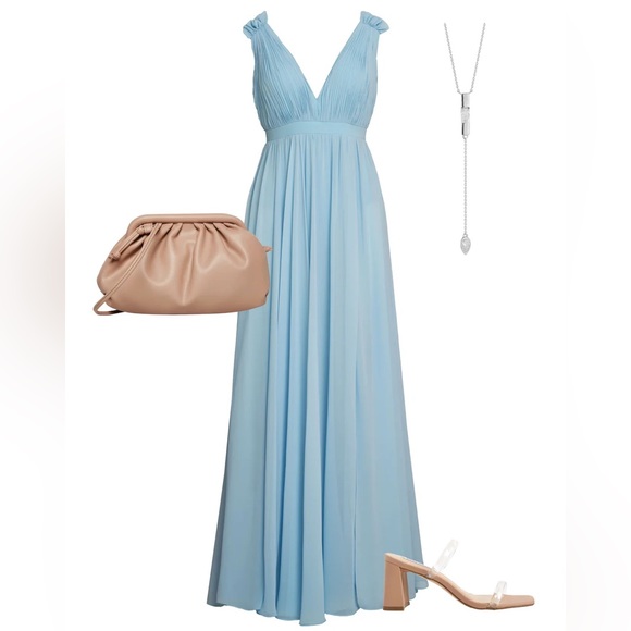 PLEATED CHIFFON SLEEVELESS V-NECK GOWN - Picture 2 of 4